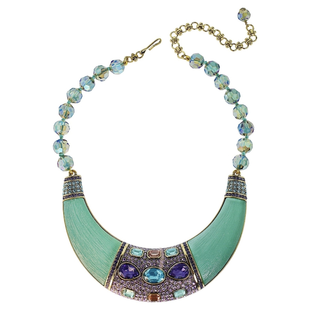 Heidi Daus Aqua Green Say It With Style Bib Necklace With Crystals,beads…